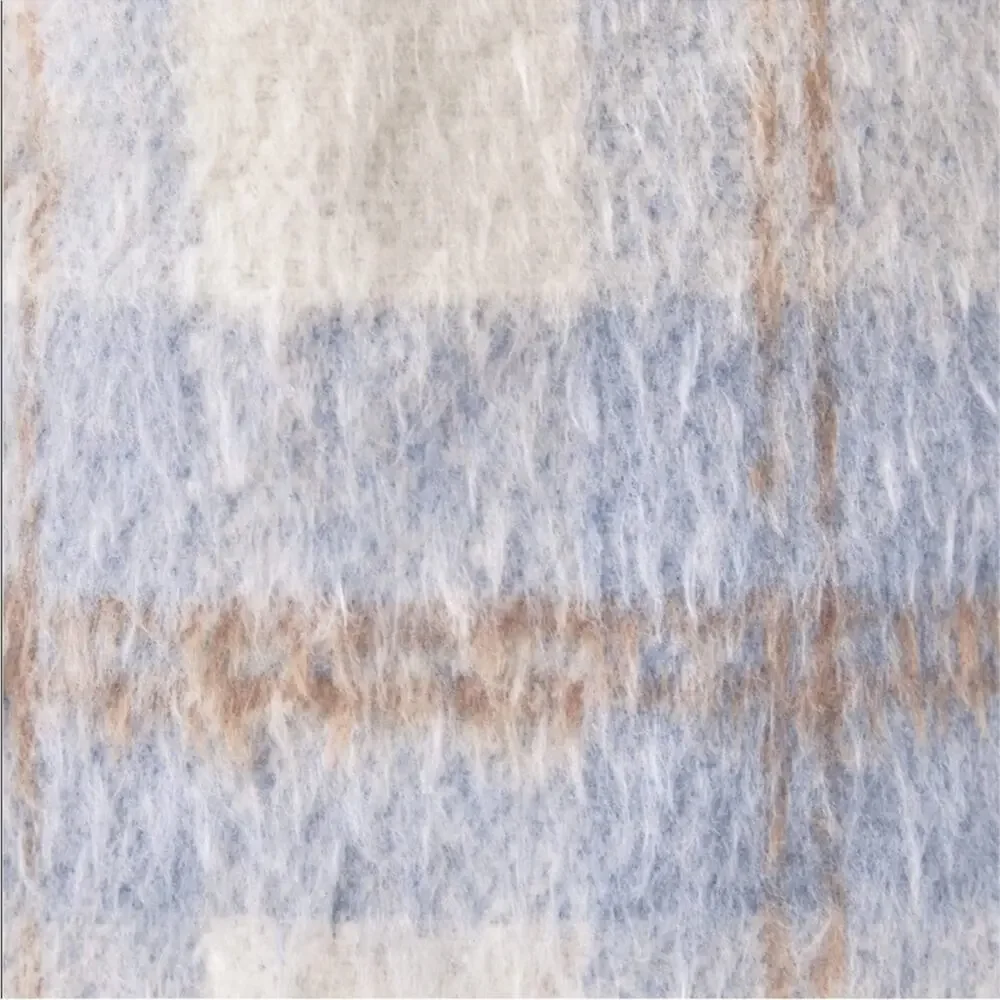 Reformation Ainslie Button Up Flannel Oversized Jacket Light Blue White Plaid L - Picture 7 of 12